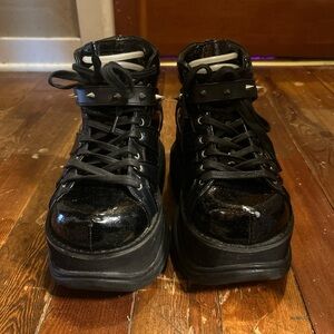 Demonia Black Vegan Leather Platform Shoes